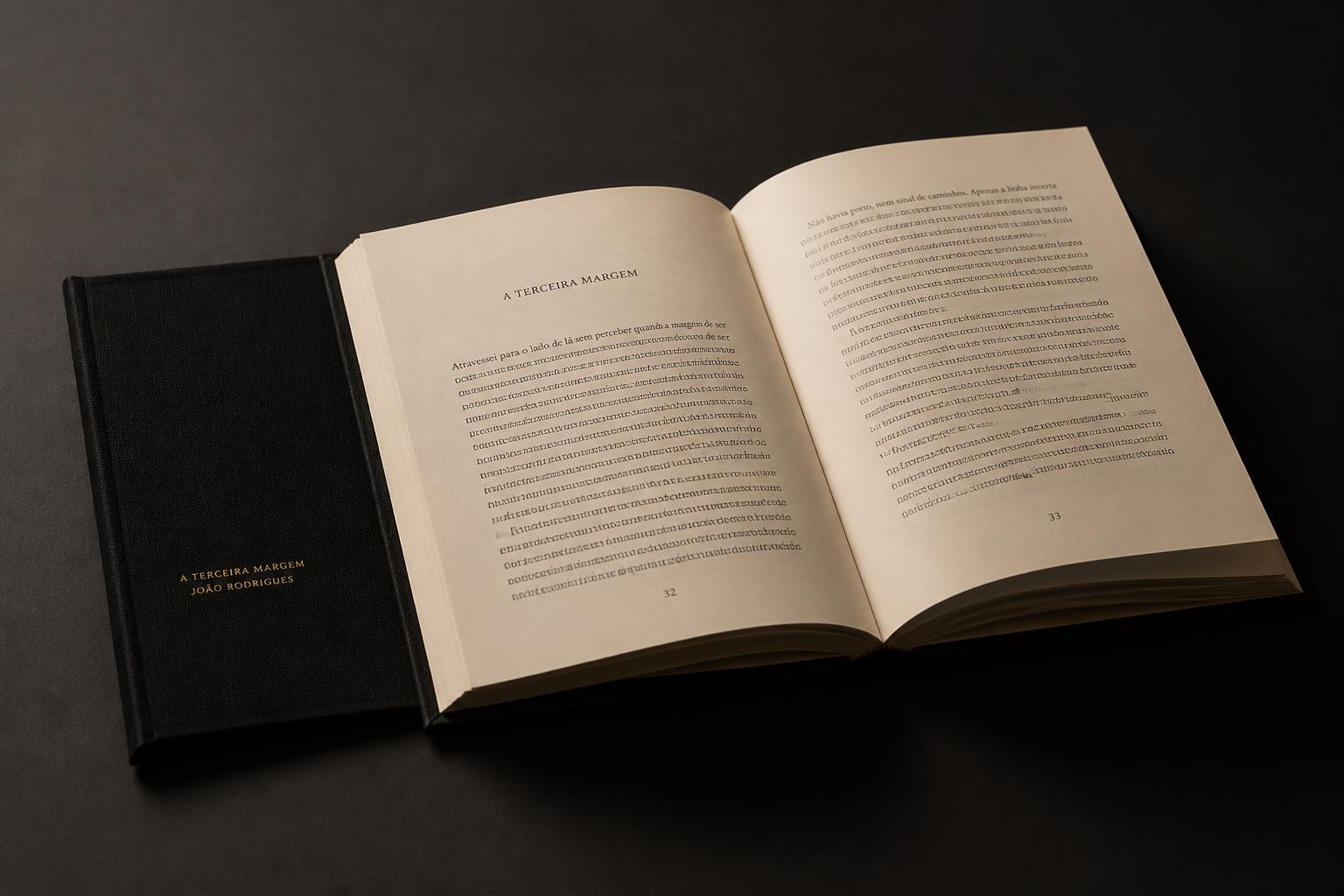 Livro aberto mostrando o papel e a encadernação